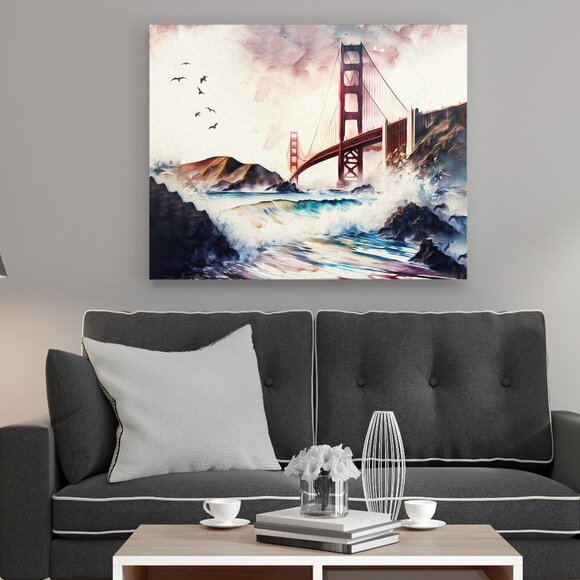 NobleCaptures Other - 20x30 Golden Gate Bridge‎ Fantasy Art Watercolor Oil Painting Poster